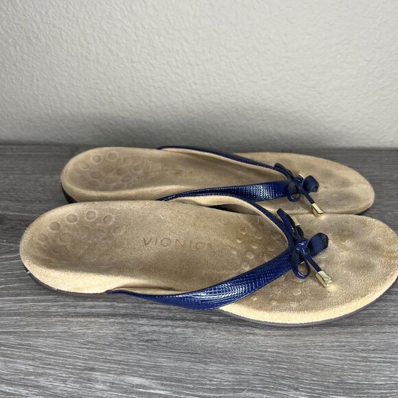 Vionic Flip Flop Shoes Sandals Bow Bella Women's 11? Navy Blue Comfort Support - Picture 6 of 11